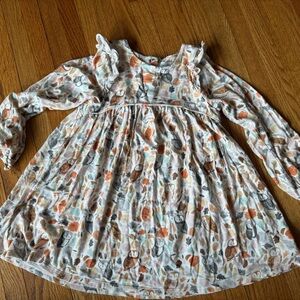 Angel Dear Kids Dress with Owl Print in Orange and Brown